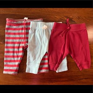 Three pairs of baby pants, size 0-3 months